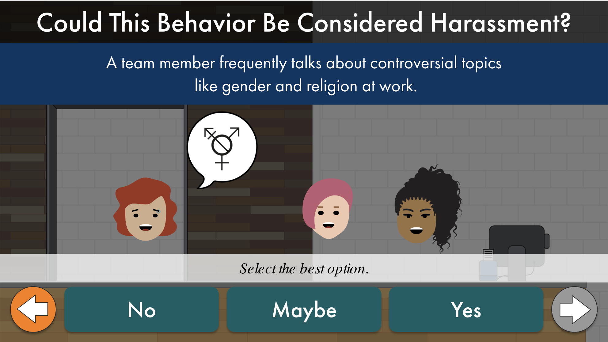 Interactive compliance course screenshot